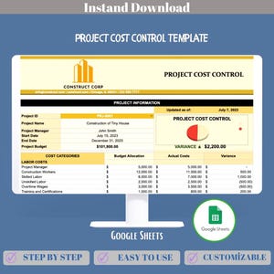 Project Cost Control Google Sheets Template For Budget Tracking, Expense Management, Cost Forecasting And Financial Performance Analysis