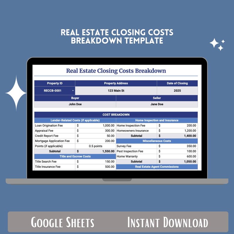 Real Estate Closing Costs Breakdown Google Sheets Property Transaction ...