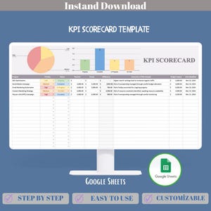 KPI Scorecard Google Sheets Template For Tracking Business Metrics, Performance Indicators, Monthly Goals, And Departmental KPIs