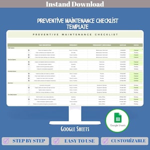 Preventive Maintenance Checklist Google Sheets Equipment Maintenance Tracker Maintenance Schedule Inspection Log