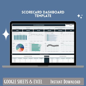 Scorecard-instrumentpanel Google Sheets och Excel-mall, KPI-spårare för affärsprestanda, projektledning, teamproduktivitet
