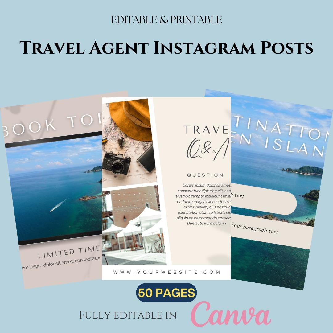 Travel Agent Instagram Posts Canva Template, Travel Promo Graphics ...