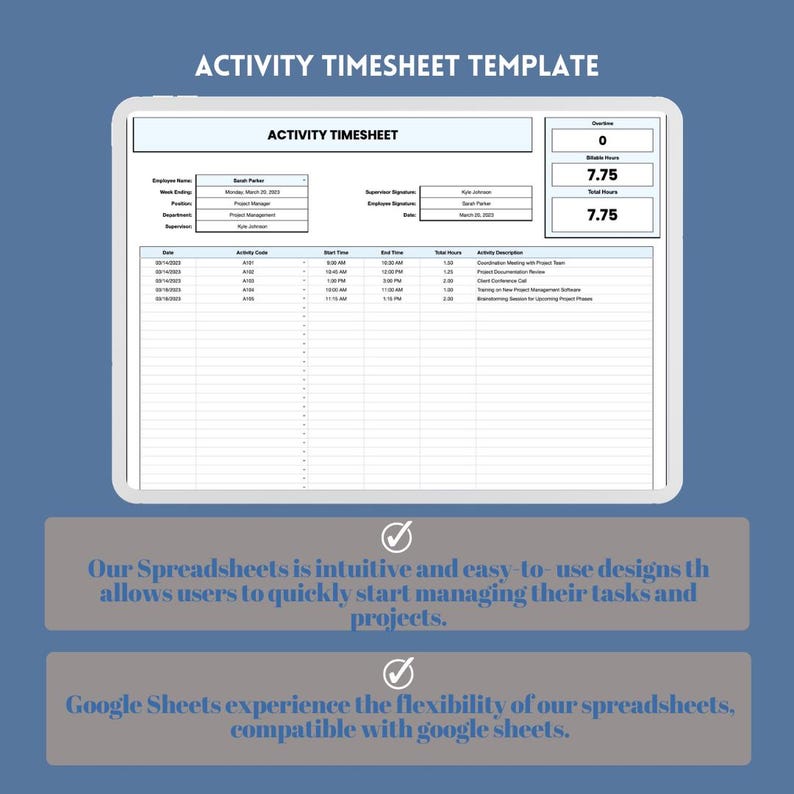Activity Timesheet Template Google Sheets Small Business Work Hours Log ...