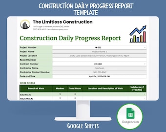 Construction Daily Progress Report Template Google Sheets, Editable Site Log Sheet, Work Task Tracker, Contractor Project Checklist