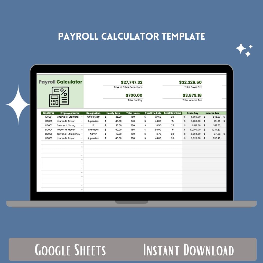Payroll Calculator Google Sheets Template for Salary Calculation, Tax ...