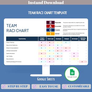 Team RACI Chart Google Sheets Responsibility Matrix Task Assignment Tracker Project Roles Workflow Template