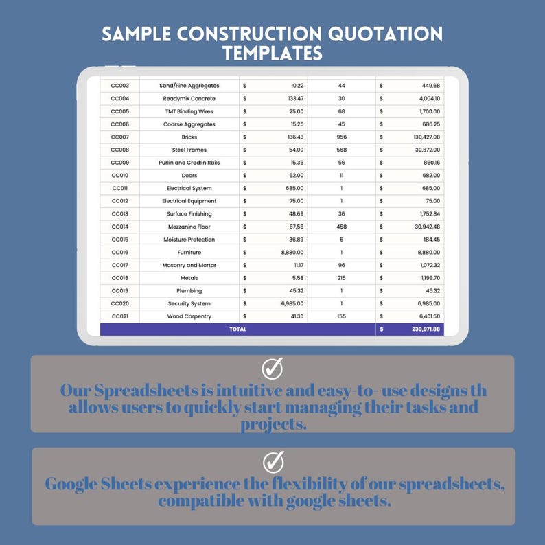 Labor Quotation Sample Construction Quotation Template for Small Business, Google Sheets Tool ...