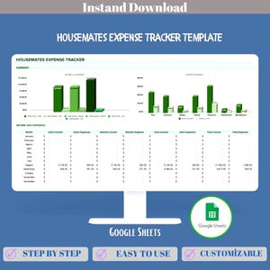 Planificador de gastos para compañeros de piso en Google Sheets, presupuesto compartido del hogar, divisor de facturas, alquiler, servicios públicos, pagos de supermercado, plantilla de gestión de saldos