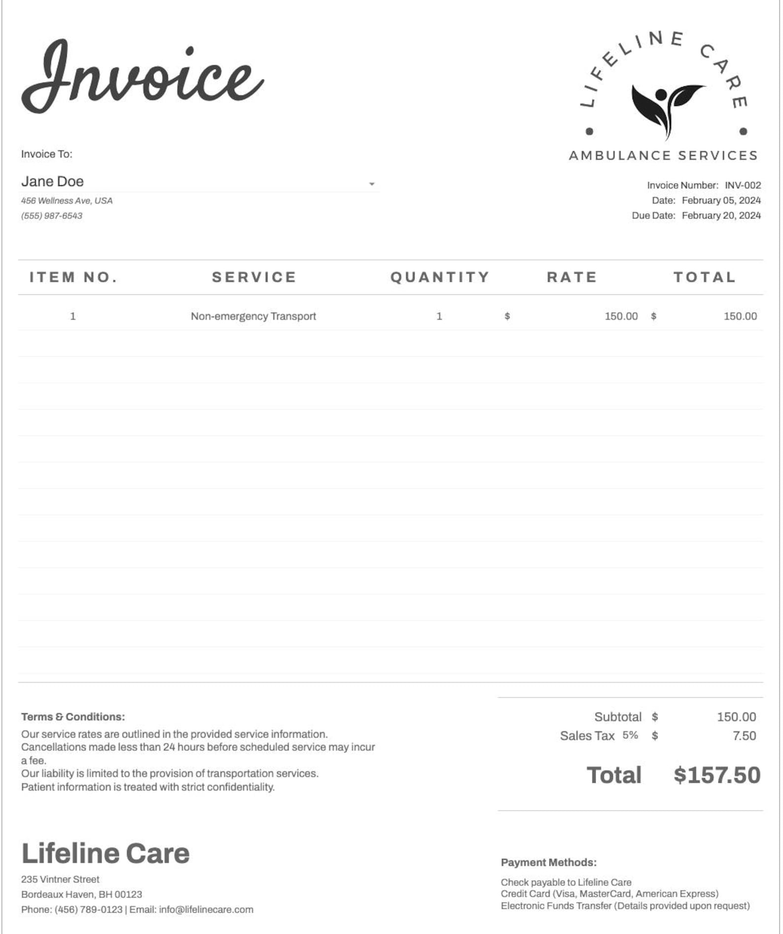 Ambulance Services Invoice Template, Editable Digital Download, Google ...