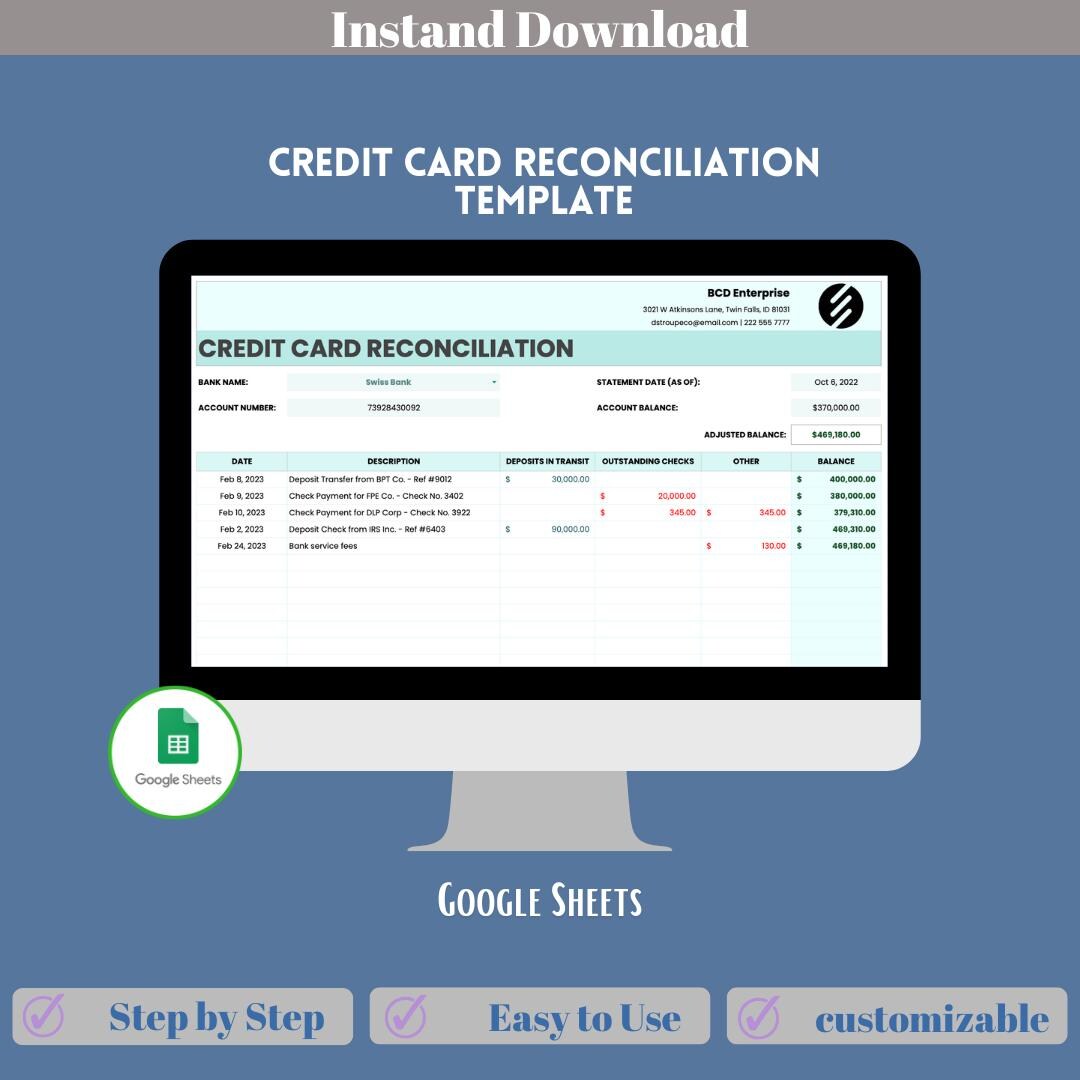 Credit Card Reconciliation Template, Digital Download, Editable Excel