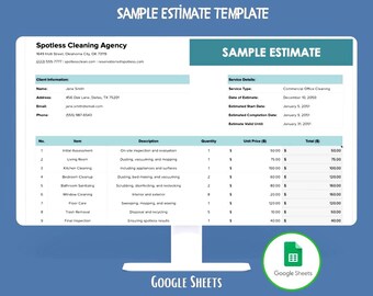 Sample Estimate For Small Business, Google Sheets Template To Create Professional Cost Estimates, Pricing Breakdowns And Client Quotes