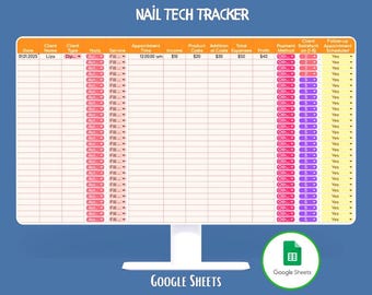 Nail Tech Tracker Template for Small Business, Google Sheets Client Appointment Scheduler, Nail Salon Inventory and Revenue Planner