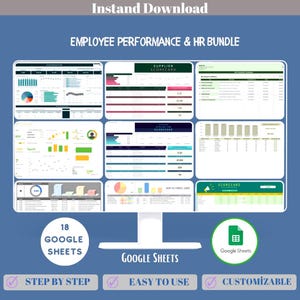 Google Sheets HR Dashboard Bundle für Mitarbeiterleistung, Anwesenheit, Produktivität & Bewertungsverfolgung | Small Business HR-Toolkit