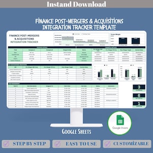 Strumento di monitoraggio dell'integrazione post-fusione, pianificatore della transizione post-acquisizione, roadmap per la combinazione aziendale, modello Google Sheets, monitoraggio delle sinergie tra accordi