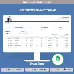 Constructiefactuur Google Spreadsheets Factuursjabloon Facturering aannemer Facturering taakkosten Factuur Betalingsbeheer Dashboardsjabloon