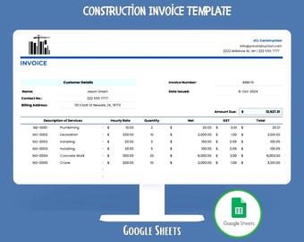 Construction Invoice Google Sheets Invoice Template Contractor Billing Job Cost Invoice Payment Tracking Dashboard Template