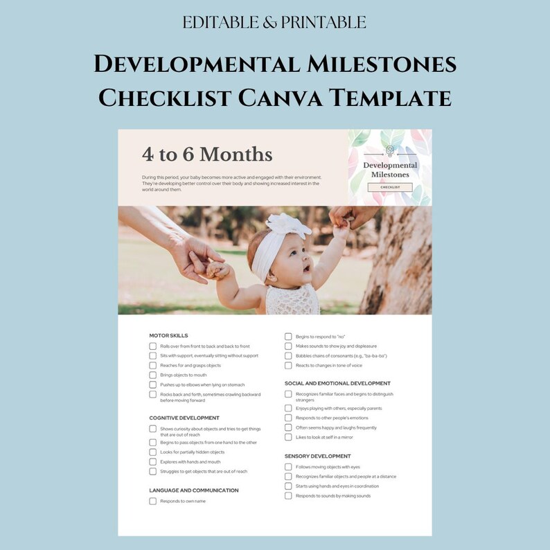 Developmental Milestones Checklist Canva Template, Baby Growth Tracker ...
