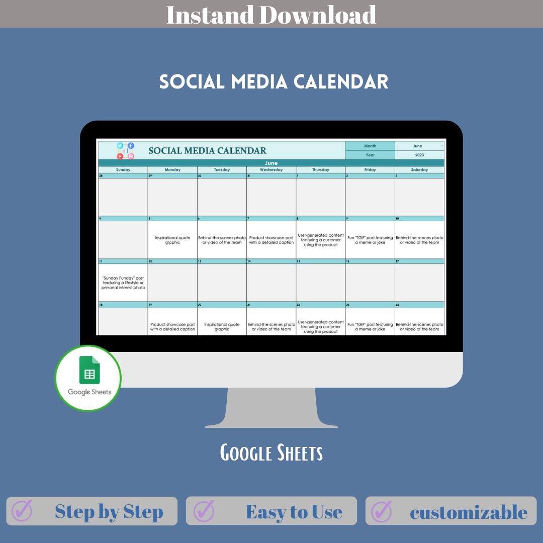 Social Media Calendar Template, Content Planner, Post Scheduler ...