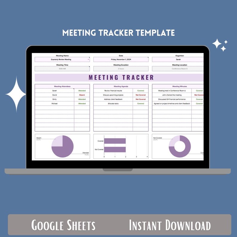 Meeting Tracker Template Editable Google Sheets Easy Digital Download