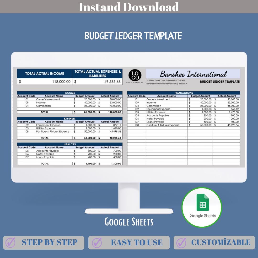 Budget Ledger Template Google Sheets for Businesses and Personal ...