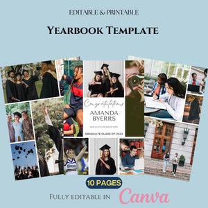 Yearbook Template Canva Editable School Memory Book Layout, Graduation Photo Album Design, Class Year Review Pages Bundle