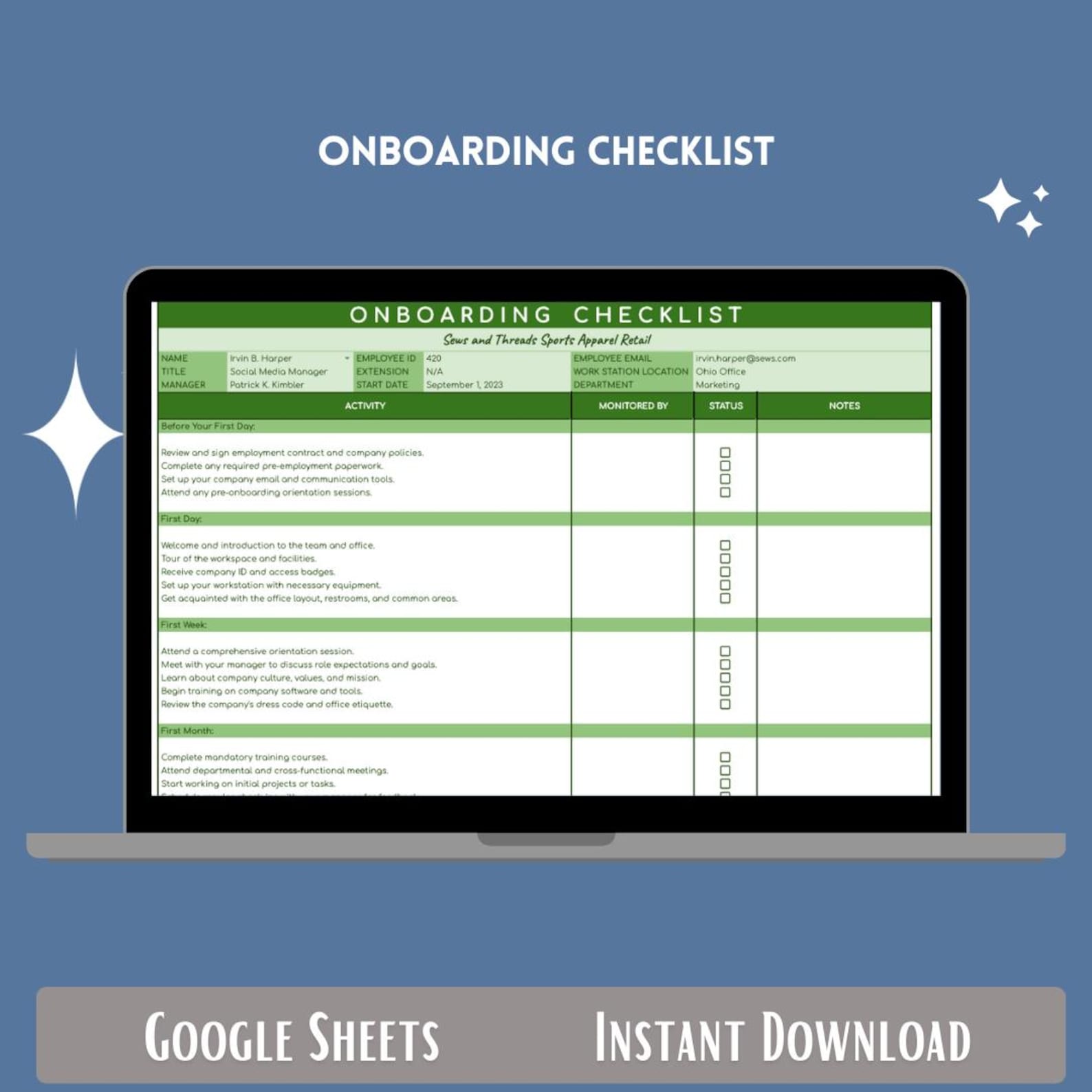 Onboarding Checklist Google Sheets Employee Onboarding Tracker New Hire ...