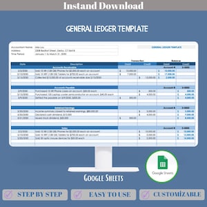 General Ledger Google Sheets Template For Business Accounting, Expense Tracking, Double Entry Bookkeeping, And Financial Record Keeping
