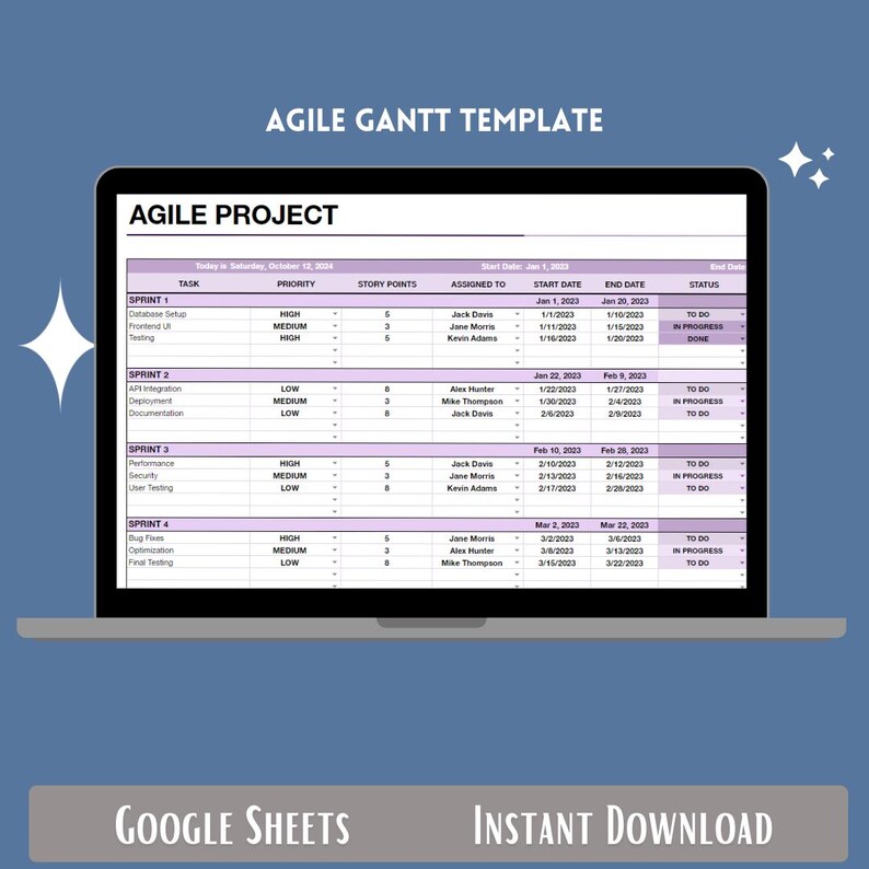 Agile Gantt Template,project Management, Task Tracker, Sprint Planning ...