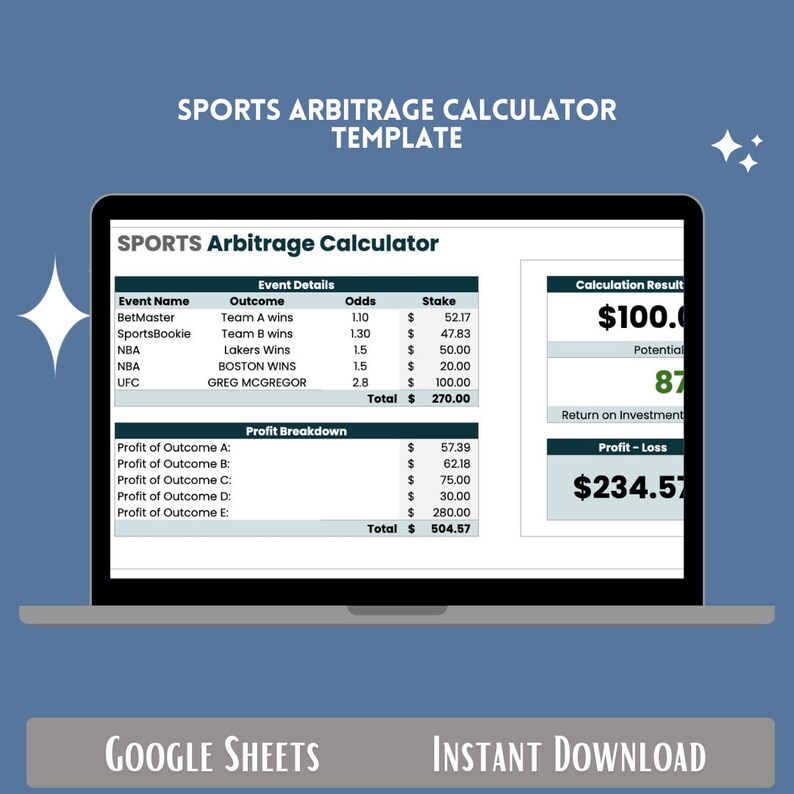 Sports Arbitrage Calculator Google Sheets Betting Profit Tracker Odds ...