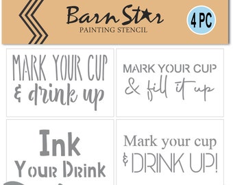Solo Cup Holder Stencil Kit- 4 Pieces Reusable Paint Your Own Wood Plastic Stencil Set