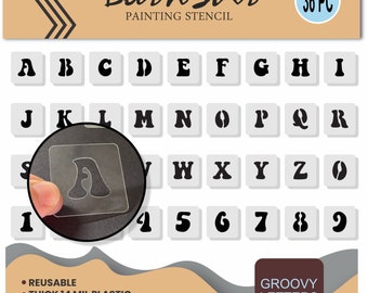 Groovy Retro 70s Stencil Letters And Numbers - Reusable - Paint Your Own Wood Sign - Full Alphabet Vintage Stencil Font