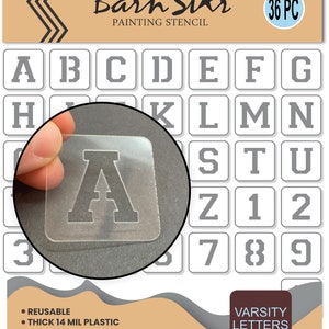 Varsity Alphabet Letters Stencil Kit - Reusable - Choose Your Size - Paint Your Own Custom Wood Sign - Alphabet + Numbers