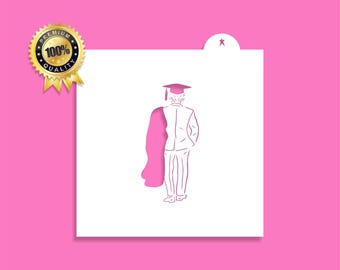 Graduation Cookie Stencil, Royal Icing Graduation Cap and Gown, Male Graduate