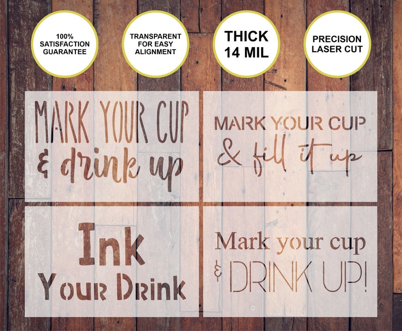 Solo Cup Holder Stencil Kit- 4 Pieces Reusable Paint Your Own Wood Plastic Stencil Set