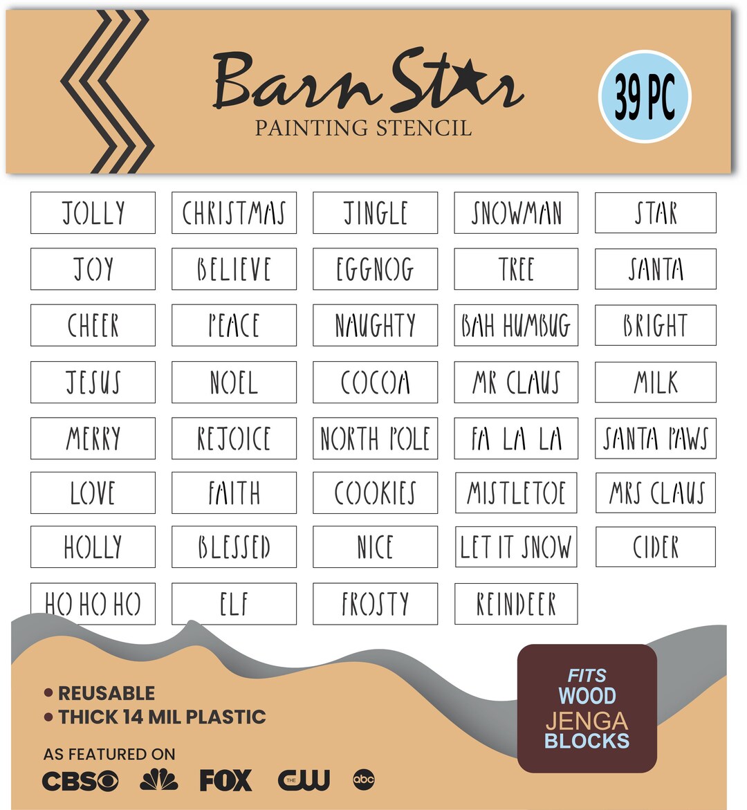 Wood Blocks Christmas Ornament Stencil Kit Reuseable DIY Craft Kit