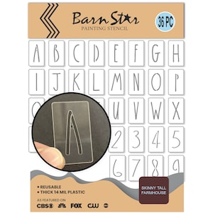 Skinny Tall Farmhouse Alphabet Letters Stencil Kit - Reusable - Choose Your Size - Paint Your Own Custom Wood Sign - Numbers Included