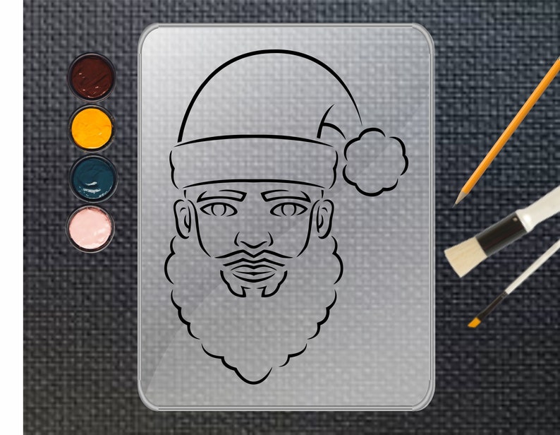 Christmas Canvas Stencil for Paint Parties Man With Santa Hat Etsy