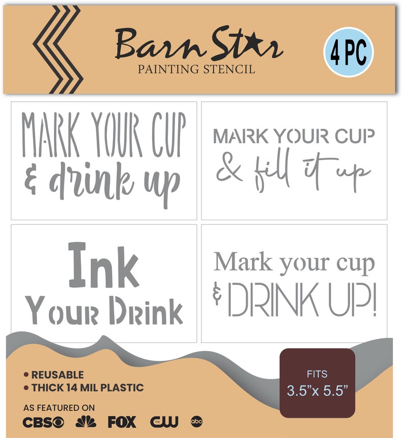Solo Cup Holder Stencil Kit- 4 Pieces Reusable Paint Your Own Wood Plastic Stencil Set