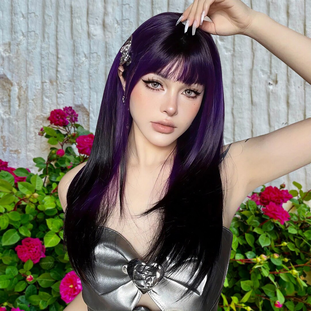 Black purple wig KF90563
