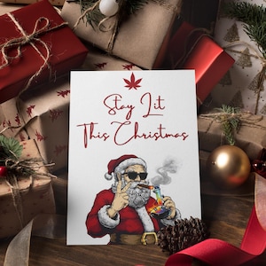 Cartões de felicitações elegantes inspirados na cannabis (conjunto de 5), cartão de Natal Stoner, cartão de felicitações 420, cartão de Papai Noel, cartão de Natal exclusivo