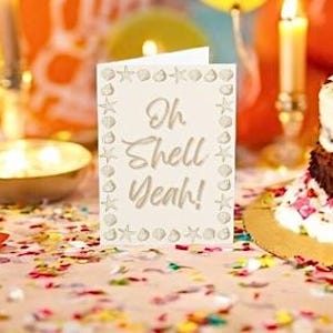 Tarjetas de notas en blanco, tarjeta playera "Shell Yeah", tarjeta de felicitación con temática oceánica, tarjeta hecha a mano, lindas tarjetas de felicitación playeras, tarjeta de felicitación con temática playera