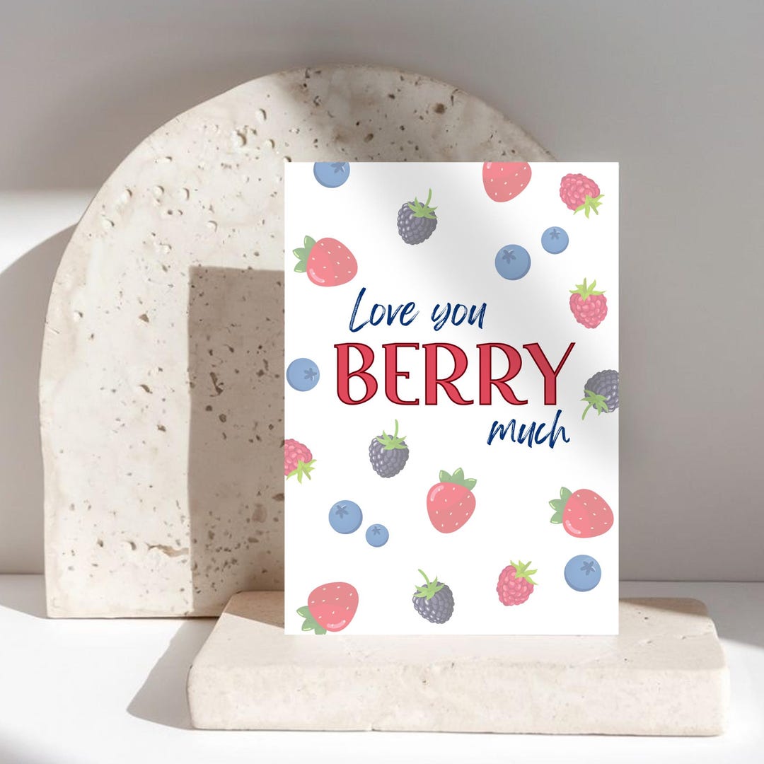 Berry Theme Love Card, Love You Card, Love You Berry Much, Card for ...