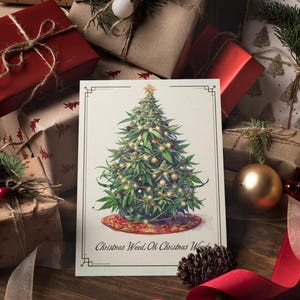 Carte de Noël sur le thème du cannabis, Oh Christmas Weed, carte sur le thème des mauvaises herbes, carte de Noël 420, carte de vœux unique, carte de voeux pour amateur de mauvaises herbes