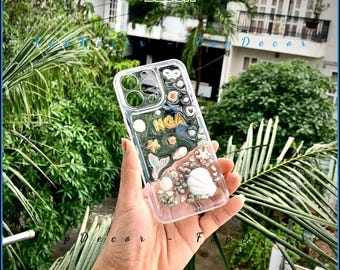 Ręcznie robione etui na telefon w kształcie muszli, styl plażowy, z niestandardowym imieniem