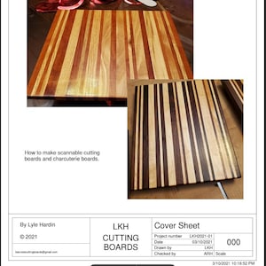 May include: Two wooden cutting boards with a striped pattern. The boards are made of different types of wood, creating a unique and beautiful design. The boards are perfect for serving cheese, charcuterie, and other appetizers.