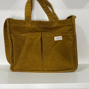Handmade Gold Corduroy Tote Bag- Elegant and Functional Cotton Shoulder Bag