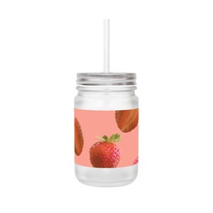 Strawberry Mason Jar, Strawberry Drinkware, Cute Kitchen Decor, Summer Party Cup, Eco-Friendly Gift, Floral Beverage Container