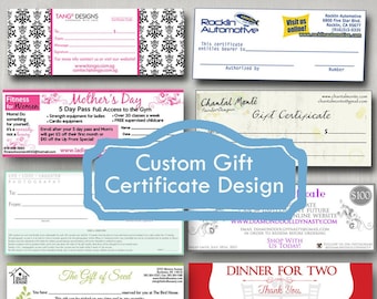 Gift Certificate Design, custom gift certificate, coupon book design, small business branding, etsy shop branding