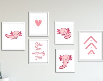 Axolotl room decor set,  gallery wall prints, kids room decor, nursery decor, animal decor, printable posters