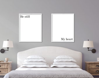 Be Still My Heart art print, Over bed art print, Couple wall art, Bedroom wall art, 2 set art print, couple gift